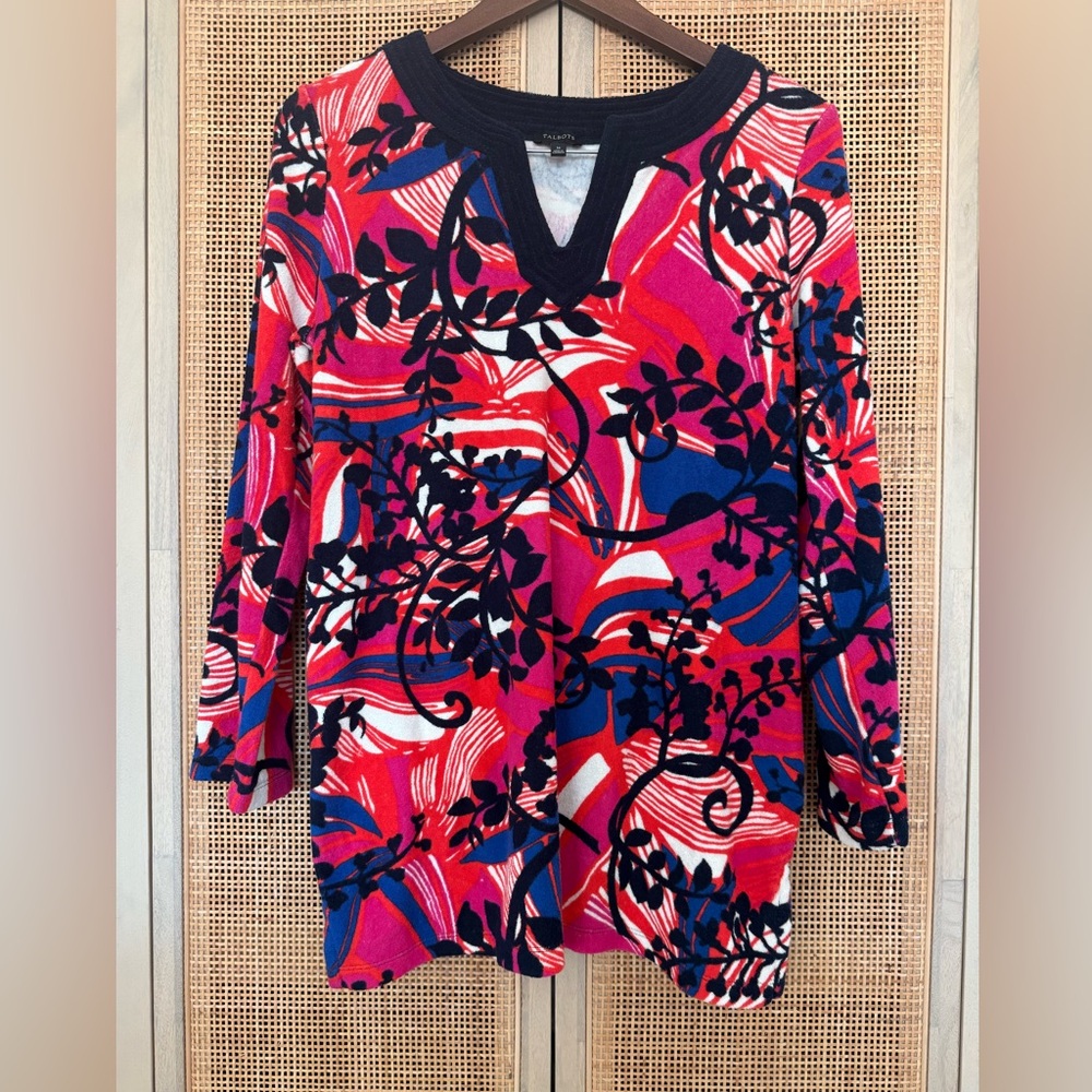 Talbots Long Sleeve Terry Cloth Floral Tunic, Size M, NWOT - Free Jewelry Gift!